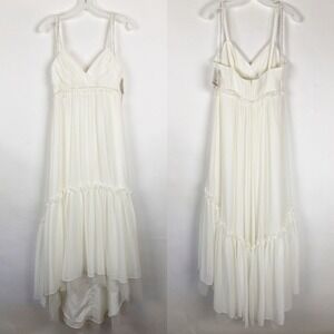 David's Bridal Ivory Ruffle High Low Beaded Straps Wedding Dress Women 6 New